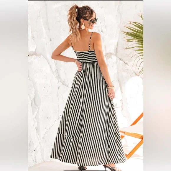 Striped Black and White Maxi Dress - Picture 5 of 6